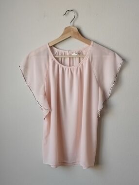 Ivivi Light Pink Semi Sheer Flutter Sleeve Blouse